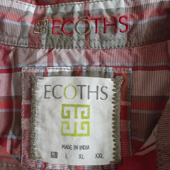 Ecoths Men's M 100% Cotton Red Plaid Made Fair Trade Button Down Shirt - Picture 5 of 12